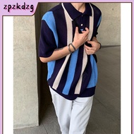 INCERUN Mesh Knit Hollow Stripe Short Sleeve Polo Top POLO Shirts