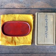 日本帶回 唐物紅朱漆橢圓式瓶臺 附梧桐木盒