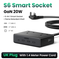 UGREEN S6 GaN 20W Smart Charger Socket Charger 7-in-1 Power Strip with 2 AC Outlets 3 USB-A Ports 1