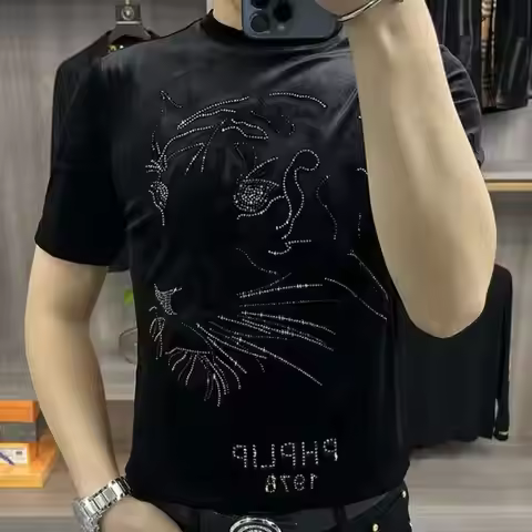 2023 Summer Hot Drill Short Sleeve T-shirt Men Tide Brand Leisure Top Tshirt For Men Social Club Out