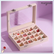 ROSEGOODS Velvet Ring Box Tray, 12 /24 Grid Portable Jewellery Organiser Storage, Exquisite Desktop 