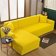 Stretch Sofa Cover L Shape,2 Piece Sectional Couch Cover Jacquard Spandex Fabric Furniture Protector Sofa Slipcover for Living Room-Yellow-2+4 Seater