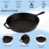 25cm Round Large Pre-Seasoned Cast Iron Skillet ห้องครัวทอดเครื่องครัวไม่ติดกระทะเหล็กหล่ออบย่างย่างและอื่นๆ สามารถใช้ได้กับเตาทุกประเภท