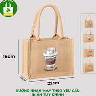 Brown Jute Box Bag without lock, size 20x16x10 cm Truong Gia Canvas Bag Vietnam Collection