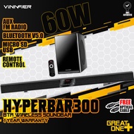 VINNFIER HyperBar 300BTR Wireless Bluetooth Soundbar & Bass Subwoofer with 3D sound