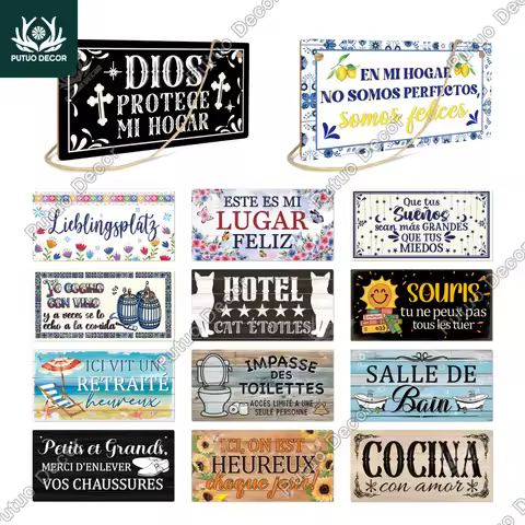 Putuo Decor 1pc Spanish Wooden Sign,Wood Hanging Plaque Wall Art Decor for Home Farmhouse Front Door