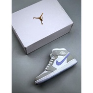 Ready Stock Jordan 1 Mid "Wolf Grey" Basketball Shoes Casual Sport Sneakers BQ6472-105 36-46