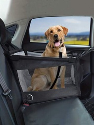 1入組汽車寵物籃，後座通風耐污貓狗籃，附透明寵物墊，安全舒適的寵物汽車座椅籃