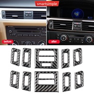 SMARTSIMPLE 5Pcs Carbon Fiber Car Interior Auto Interior Sticker Central Air Vent Outlet Trims Accessory For BMW 3 Series E90 E92 E93 E3F3