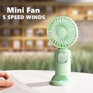 USB Handheld Mini Fan Foldable Portable Neck Hanging Fans 5 Speed USB Rechargeable Fan With Phone Stand and Display Screen