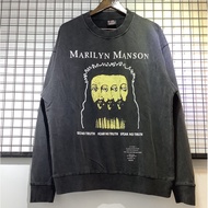 เสื้อกันหนาวคอกลมแขนยาวพิมพ์ลาย Marilyn Manson แฟชั่นสไตล์วินเทจ