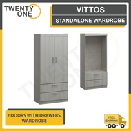 2 Doors With 2 Drawers Standalone Wardrobe / Open Door Wardrobe (Free Installation)