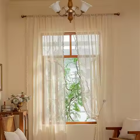 Pastoral Style 140m Lace Window Screening Boho Style Hollow Lace Tassels Curtain Voile Tulle Curtain