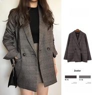 Blazer for woman korean chic long sleeve blazer retro simple plaid loose double pockets woman jacket