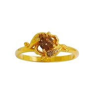 585 Gold (1.41g/Size 17.5) Ornate 585 Yellow Gold Grey Diamond Ring