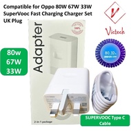 Compatible for Oppo 80W 67W 33W SuperVooc Fast Charging Charger Set UK Plug