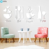 ISITA Kitchen Acrylic Sticker, DIY Mirror Mirror Wall Sticker, Creative Bowl Acrylic Fork 3D Tableware Decal Wall Decor