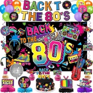 80s Party Decorations Includes Backdrop, Banner, Hanging Swirls, Foil &Amp; Latex Balloons, Cake &Am