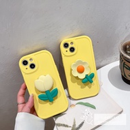 Casing For Huawei Nova Y90 Y70 Plus Y60 10 9 8 7 Pro 7i 4 3 Mate 50 40 30 40E 20 Pro Y9 Prime Y9 2019 Cover Solid Color Yellow SunFlower Tulip Liquid Silicon Phone Case With Stand