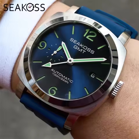 SEAKOSS 100M GMT Original ST2557 Movement Men's Diving Automatic Mechanical Watch Super Luminous Cal