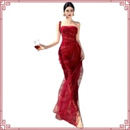 DR9 RED Mesh LACE DRESS WITH BODY FOR PARTY, WEDDING, LUXURY EVENTS