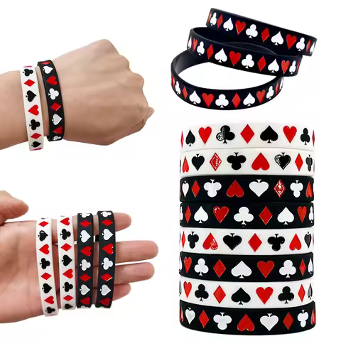 10pcs Poker Card Silicone Bracelets Wristbands Casino Poker Bracelets Las Vegas Casino Poker Theme B