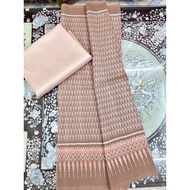 (Dress Fabric) 6-Shuttle Silk Fabric Natural Color (2 Meter Patterned + 2 Plain Color) Brown Code L8