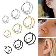 1PC 20G/18G Nose Rings Stainless Steel Nose Piercing Double Hoop Nose Ring 6mm 8mm 10mm Helix Conch 