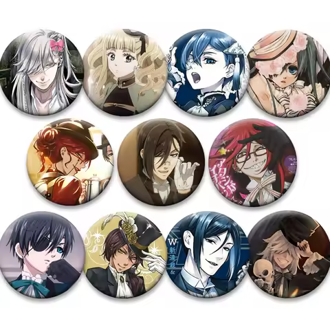 Anime Black Butler Brooches for Backpack Accessories Round Enamel Pins Ciel Phantomhive Sebastian Mi