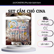Pack of 10 CINA DOG paper plugs, long-eared white dogs to decorate cakes and birthday cakes