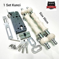 FULLSET 2pcs + kunci Gagang pintu rumah Batu marmer 30cm Motif Bambu
