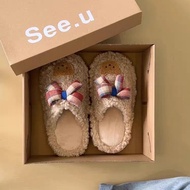 slippers for women men slippers Cute Cartoon Bear Warm Furry Ribbon Cotton Slippers for Women