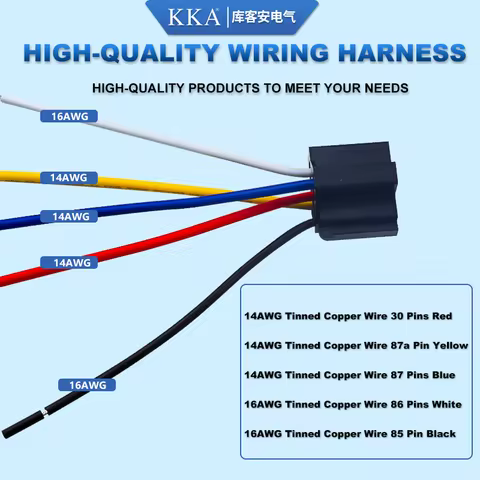 KKA-A4F 30A Automotive Fuse Relay 12V/24V 4pin/5pin and Wire Harness Kit, Car Relay with Metal Brack