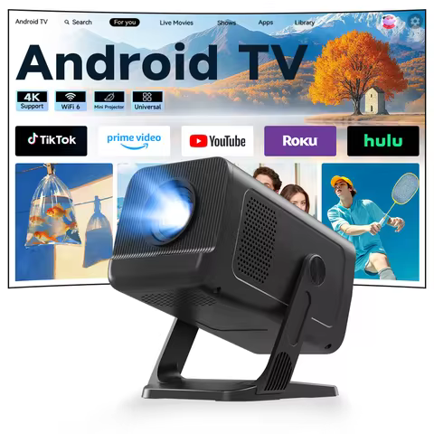 LYNCast Smart Projector with Android 14.0 & WiFi 6, 4K Support, 720P Native, Wireless Screen Mirrori