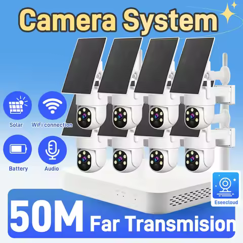 Solar Wireless WiFi Camera NVR Kit Outdoor Security Cam System 2K 4MP 8CH NVR Kit Solar Long-Lasting