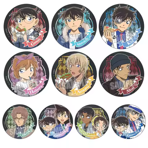 Anime Detective Conan Badge Pin Set Cute Cartoon Character Collectibles Keibu Shinichi Kaito Kid Ai 