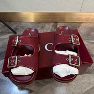 Gucci 古馳 爆款滿logo雙搭扣帆布拼皮 涼鞋 拖鞋 舒適百搭 男款 波爾多紅色 43碼