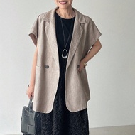 Women Granny Style Solid Color Casual Vest Jacket Sleeveless Blazer Short Sleeve Jacket Linen Clothe