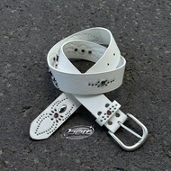 Y2k Unisex White Stone Leather Belt for Men and Women with Spider Shape - Y2k Belt 105cm