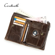 Genuine Leather Bifold Wallet Men RFID Card Holder With Anti-Lost Airtag Design Wallet Removable Zipper Male Clutch Coin Purse