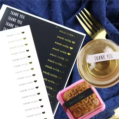 160Pcs Thank You Sticker Rectangle Handmade Sticker White Black Long Thank You Hand Made With Love L