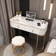 輕奢岩板書桌臥室電腦臺式桌(白色80書桌+鳥巢凳)