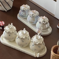 ⭐Cream Floral Ceramic Jar Household High Temperature Resistant Oil Jar Kitchen Oil Splash Spicy Jar 