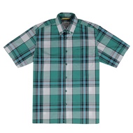 camel active Men Short Sleeve Shirt in Regular Fit with Button Down Collar in Emerald Green Slub Check 9-102SS24CHK1796