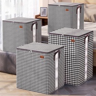 Foldable Mattress Storage Bag Clothes Quilt Storage Organizer Houndstooth Pattern Large Capacity Wardrobe Organizer 100/140/180L