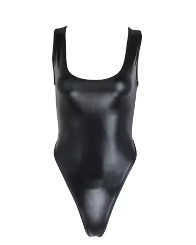 Womens Sleeveless High Cut Bodysuit Leotard Thong Swim Teddies Swimwear Swimsuit Patent Leather Thon