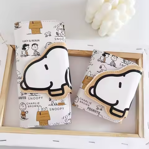 Cartoon Snoopy Tri Fold Long Wallet Multi Card Holder Coin Pouch Lightweight Money Bag Lovely Daily 