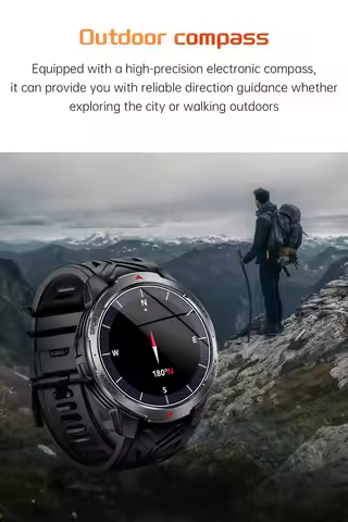Men Outdoor Smart Watch 1.7inch Large Screen KT88 LED Flashlight Compass BT Calling Multi-Sports Fit