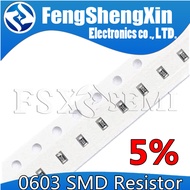 100pcs/lot 5% Resistors 0603 SMD resistor 0R~10M 1/10W 0 1 10 100 150 220 330 ohm 1K 2.2K 10K 100K 0