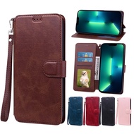 Leather Wallet Flip Case For Samsung Galaxy A71 A51 A41 A31 A21S A11 A01 Core Card Holder Magnetic Back Cover With Leather Lanyard Of The Same Color